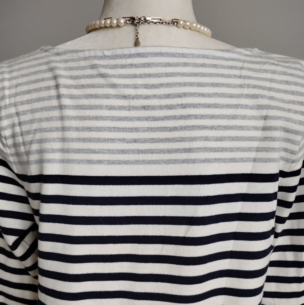 Talbots Cotton Breton Stripe Top Navy Cream Camel Classic Nautical Size M Petite - Picture 10 of 14
